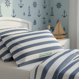 Wide Nautical Striped Weave Navy White ID1248 Kussensloop