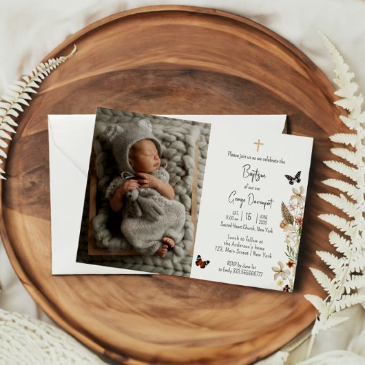 Widflower Butterfly Baptism aangepaste foto Invit Kaart