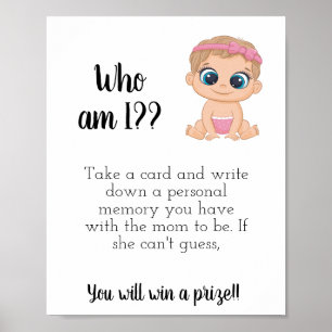 Wie ben ik? Baby shower Game Sign afdrukbaar Poster