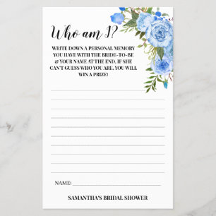 Wie ben ik? Vrijgezellenfeest Blue Flowers Game Ka Flyer