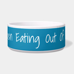 Wie eet er uit mijn kom? Grappig, blauw Voerbakje