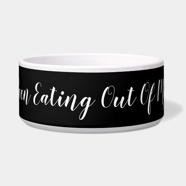 Wie eet er uit mijn kom? Grappig, zwart Voerbakje (Voorkant)