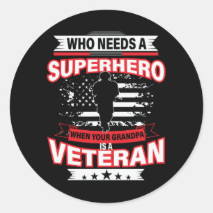 Wie heeft een superheld nodig als je opa veteraan ronde sticker