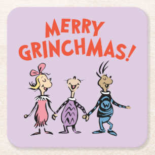 Wie Houden Elkaars Handen Prettig Grinchkerstfeest Vierkante Kartonnen Onderzetter