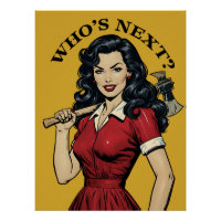 "Wie is als Volgende?" Moordenaar Huisvrouw Poster