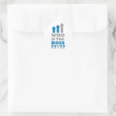 Wie is de baas? ronde sticker (Tas)