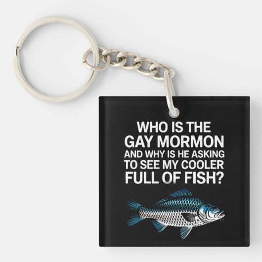 Wie is de Gay Mormon Funny LGBTQ Pride Fish Sleutelhanger (Voorkant)