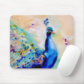 "Wie is de ?" Peacock en levende vogels Muismat (Met muis)