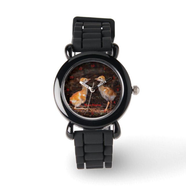 Wie is groter? Sandhill kraankuikens Horloge (Voorkant)