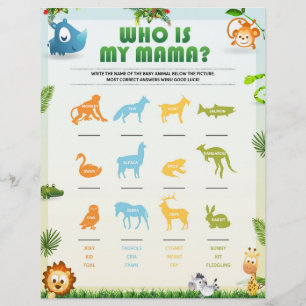 Wie is mijn mama Baby shower Game [Dierenthema] Briefhoofd
