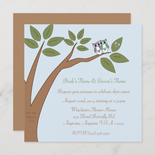 Wie is verliefd Uil Bruiloft Kaart (Voorkant / Achterkant)