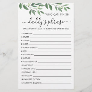 Wie kan Daddy's zin afmaken Baby Shower Spel