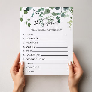 Wie kan het Phrase Baby shower Game van papa afmak