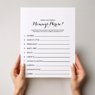 Wie kan mama's Phrase Baby shower Game afmaken?