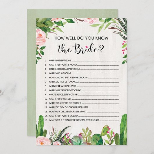 Wie kent Bride Best Fiesta Vrijgezellenfeest Game Kaart (Voorkant / Achterkant)