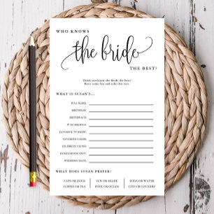 Wie kent de Bride Editable Paper Game Kaart