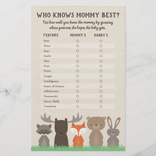 Wie kent mama Best Woodland Baby shower Game Flyer
