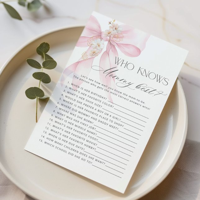 Wie kent mama beste PInk Bow baby shower spel (Creator heeft geüpload)