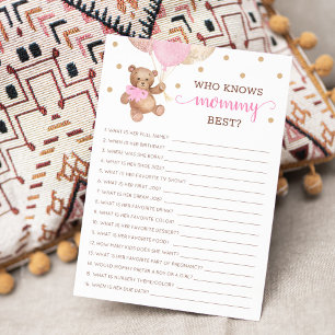 Wie kent mama beste spel Baby shower partij Kaart