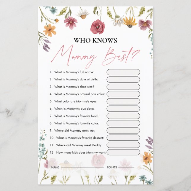 Wie kent mama het beste | Baby Shower Spel (Voorkant)