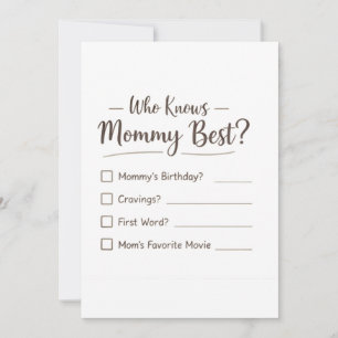 Wie kent mama het beste? – Baby Shower spelkaart Feestdagenkaart