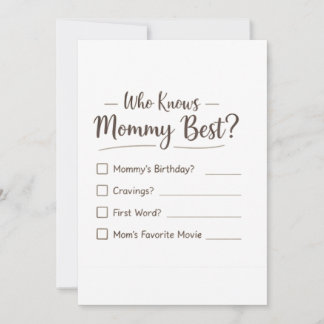 Wie kent mama het beste? – Baby Shower spelkaart Feestdagenkaart