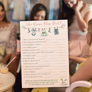 Wie kent mama het beste Clothesline Baby shower sp Advieskaart