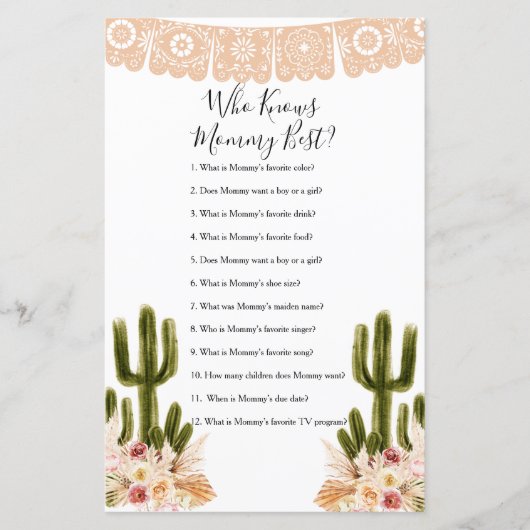 Wie kent mammie Best Game Boho Cactus Paper Sheet (Voorkant)