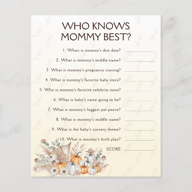 Wie kent mammie beste Baby shower game (Voorkant)