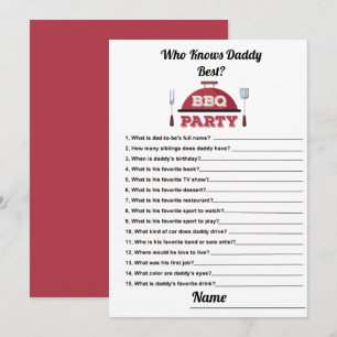 Wie kent papa Beste BBQ Baby shower Game Kaart