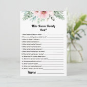 Wie kent papa beste roze Baby shower spel Kaart (Staand voorkant)