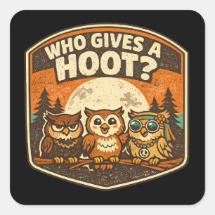 Wie Maakt Zich Druk Over Plezierige Uilen Vintage Vierkante Sticker