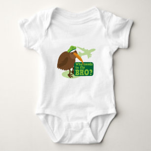 Wie moet er met bro vliegen? humor kiwi romper