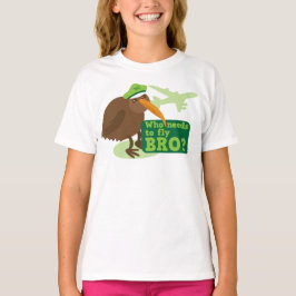 Wie moet er met bro vliegen? humor kiwi t-shirt