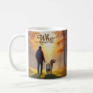Wie redde wie - Man Golden Retriever wandeling Koffiemok