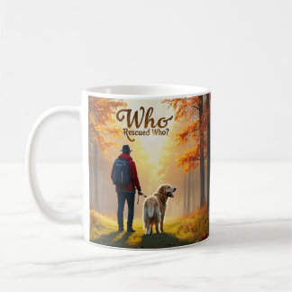 Wie redde wie - Man Golden Retriever wandeling Koffiemok