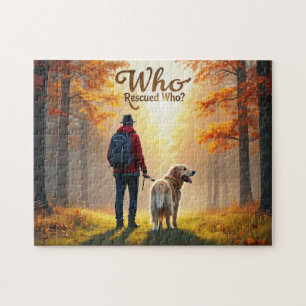 Wie redde wie - Man Golden Retriever wandeling Legpuzzel