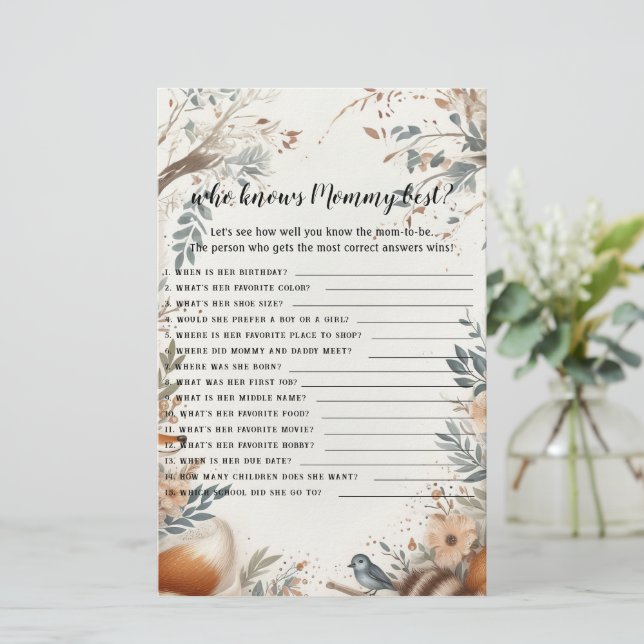 Wie weet mama baby shower spel (Staand voorkant)