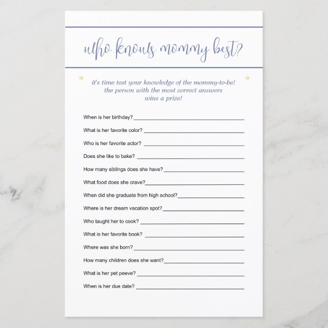 Wie weet mama beste gokken spel sterren blauw (Voorkant)