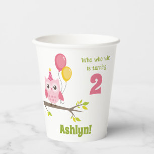 Wie Wie Is 2 Wordt Verjaardagsfeest Uil 2e Verjaar Papieren Bekers