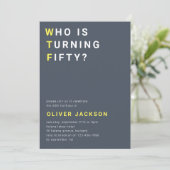 Wie wordt vijftig? 50ste verjaardagsfeestje kaart (Staand voorkant)