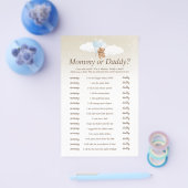 Wie zei het Blue Teddy Bear Baby shower spel Flyer (Enkel)