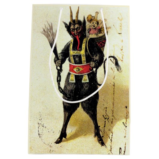 Wied Krampus Scary Demon Holiday Kerstmis Medium Cadeauzakje (Achterkant)