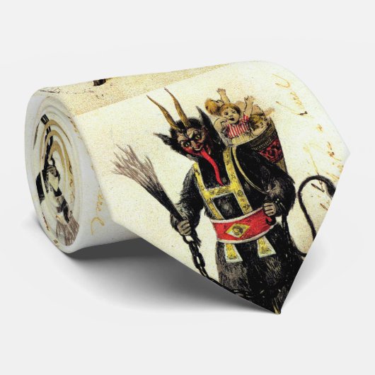 Wied Krampus Scary Demon Holiday Kerstmis Stropdas (Opgerold)