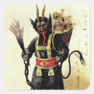Wied Krampus Scary Demon Holiday Kerstmis Vierkante Sticker