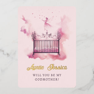 Wieg Fairy Waterverf foto peetmoeder voorstel Folie Uitnodiging