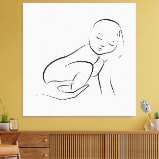 Wiegende Onschuld – Minimalistische Baby Lijnkunst Canvas Afdruk