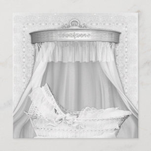 Wiegje Elegant Puur Witte Babyshower Uitnodiging
