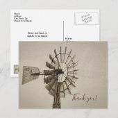 Wiel van een windmolen Sepia Dank je Briefkaart (Voorkant / Achterkant)