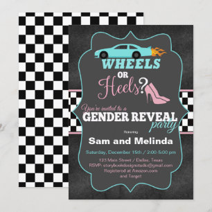 Wielen of hakken Gender Reveal Uitnodigingen